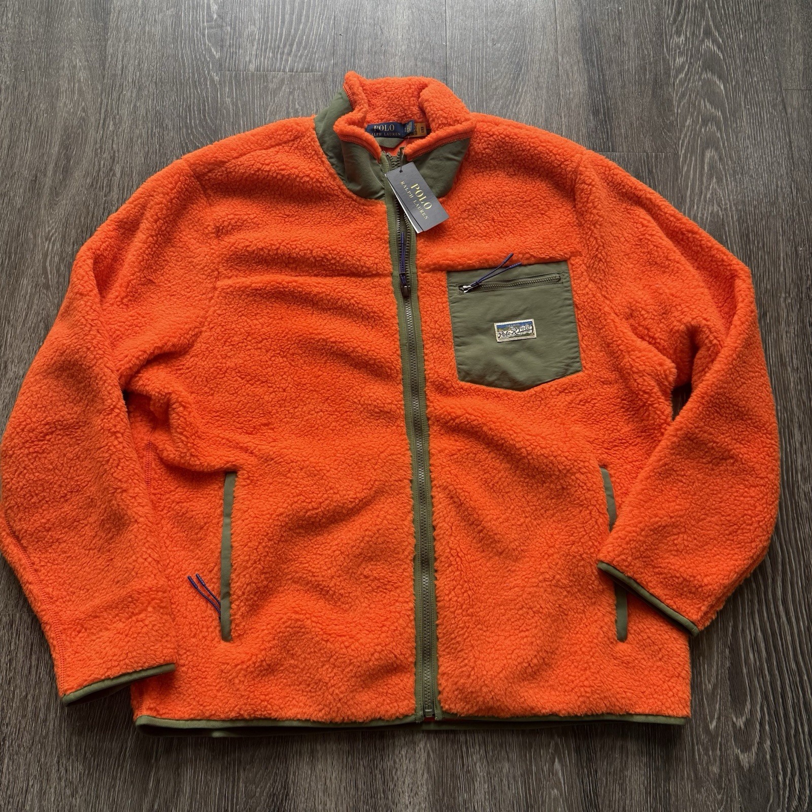 Polo Ralph Lauren Bonded Pile Fleece Jacket Sailing Voyager Orange /Green Sz XL