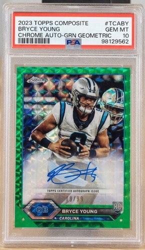 Bryce Young 2023 Topps Chrome Rookie AUTO Green Geometric /99 PSA 10