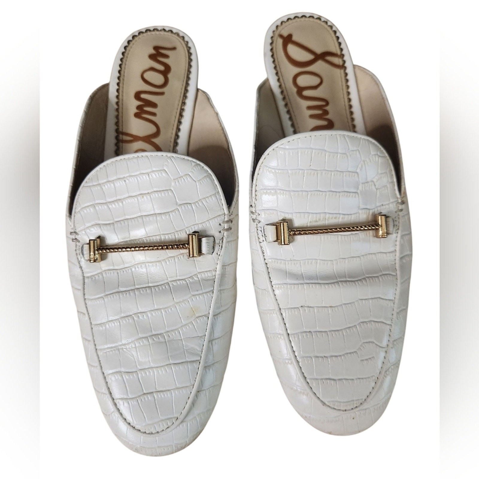 Sam Edelman Laurna Bit Mule Size 8.5 White Croc Embossed Leather
