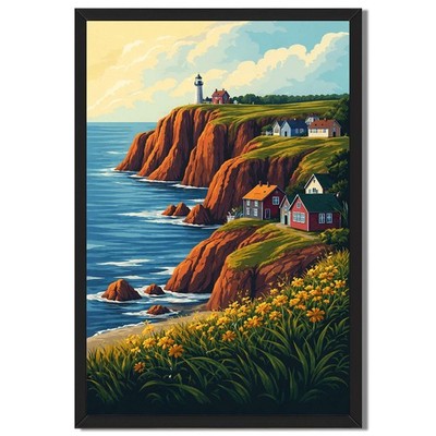 Coastal Lighthouse Cliff View Wall Art Canvas Oil Paintings Reproduction
