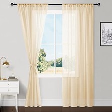 Sheer Curtains for Bedroom with Tiebacks, Light 42"W x 84"L Pack of 2 Beige