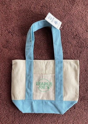 Trader Joe's Mini Canvas Tote Bag Spring 2026 Pastel Blue NEW WITH TAGS -IN HAND