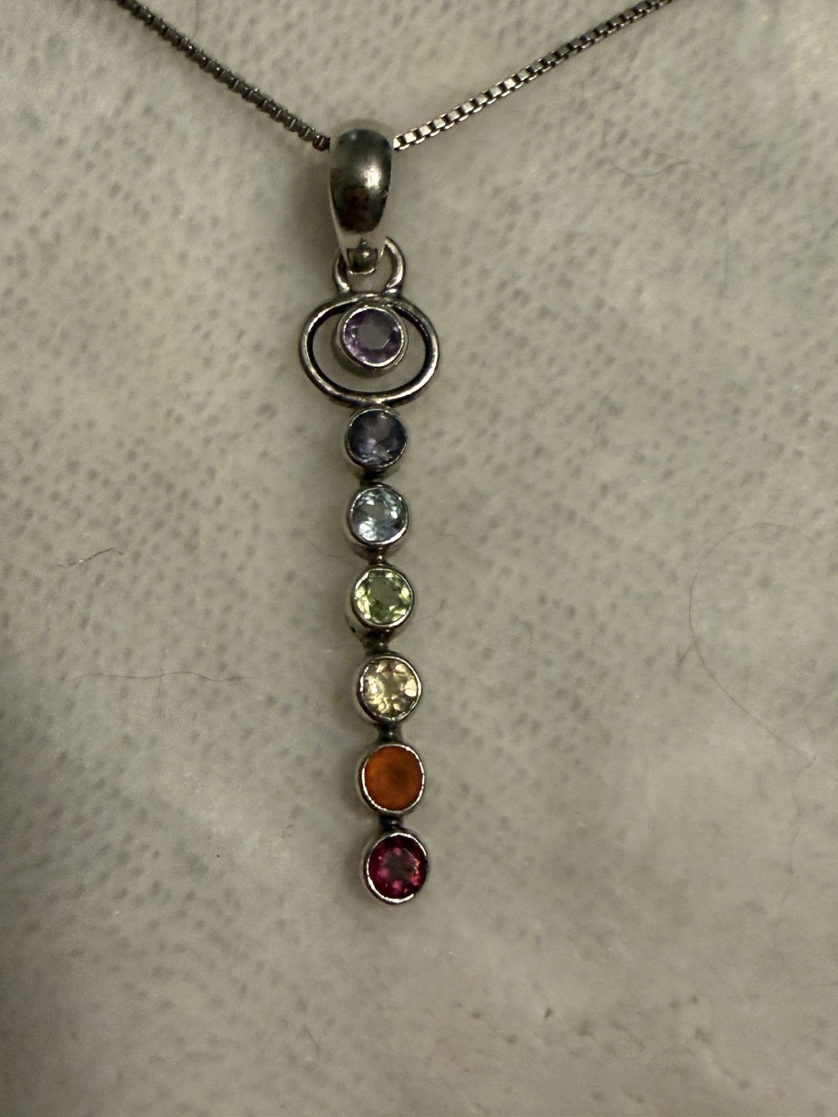 Chakra Rainbow Gemstone Sterling Silver Pendant N… - image 3