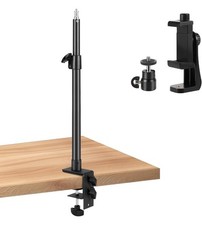 Camera Desk Mount Stand with 1/4" Ball Head and Phone Holder Clip
