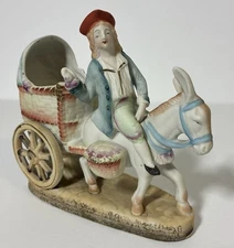 Vintage L&M Lipper & Mann Bisque Planter Colonial Man On Donkey Pulling Carriage