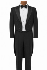 Men's Black Wool Tailcoat Pants Formal Wedding Tuxedo Suit Size 41L 35W