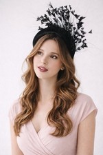 Black Velvet Feather Fascinator Headpiece Women Wedding Derby Cocktail Hat