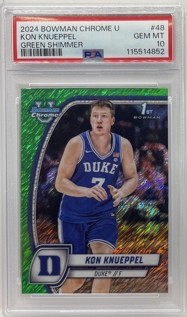 2024 BOWMAN CHROME UNIVERSITY GREEN SHIMMER #48 KON KNUEPPEL PSA 10 GEM MINT SP