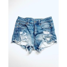 American Eagle Hi-Rise Festival Distressed Denim Shorts Light Wash Womens 2