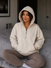 Lululemon Cropped Hoodie Cream Color With Gold zipper Women Size Small With Logo