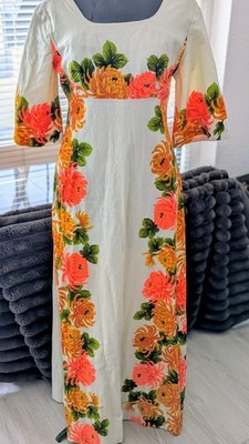 Vintage Ui-Maikai Hawaii Maxikleid 60er 70er Tiki Dress Floral Barkcloth Look