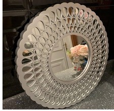 New Round Silver Circle Droplet Pattern Mirror Home Decor Unique Design 39x39cm