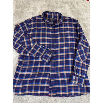 Pendleton Mens XXL Flannel Plaid Shirt Navy Blue Tan Elbow Patches Cotton 100%