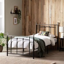 Yani Single Metal Bed Frame Iron Platform Bed Headboard Slatted Support Black