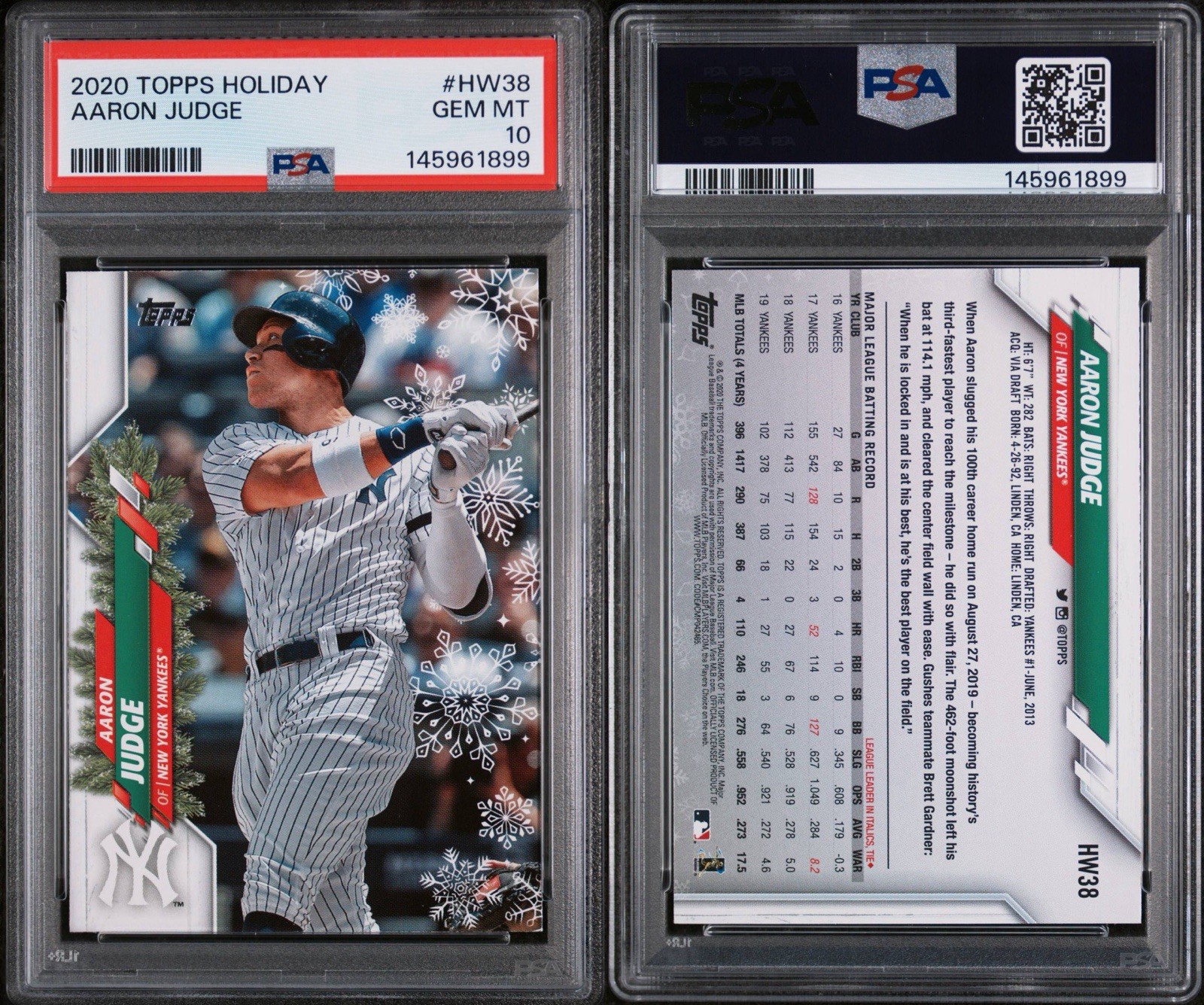 PSA 10 2020 Topps Holiday - Aaron Judge #HW38 Yankees GEM MINT LOW POP view 3