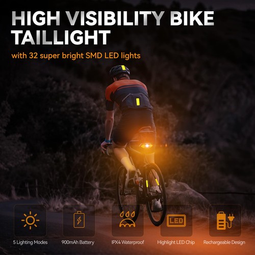 Bike Tail Light with Turn Signals USB Rechargeable Bike Turn Signals 120 Lume... - Bild 2 von 7