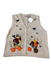 Bobbie Brooks Vintage 90s Fall Sweater Vest Autumn Scarecrow Leaves Size XL New