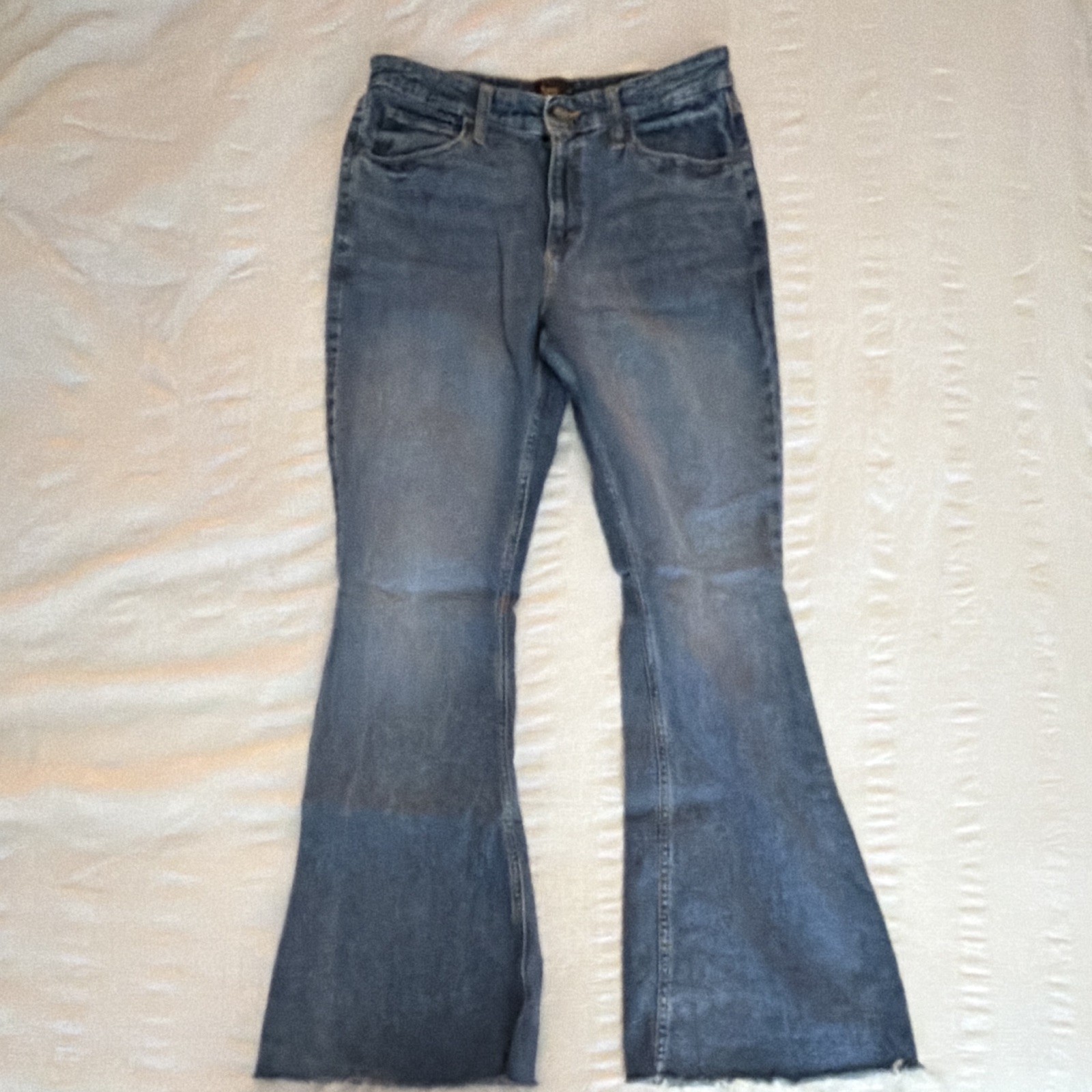 Lee Flared Blue Denim Jeans Medium Wash Cotton 5-Pocket Zip Button Women's 10