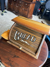 Wood Roll Top Bread Bin, Walnut Tone Farmhouse Brown, 1 Loaf Rectangular