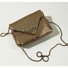Vintage Gold Mesh Envelope Clutch Evening Bag Hide Away Snake Chain Strap