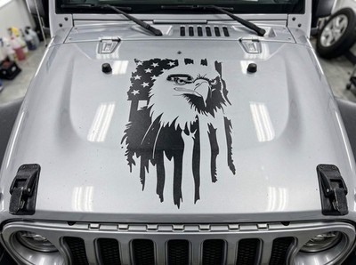 Distressed Patriotic Eagle Hood Vinyl Decal American Flag Sticker for Truck SUV