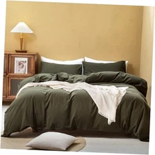  Duvet Cover Set 100% Washed King (104" × 90") Olive Green (No Comforter)