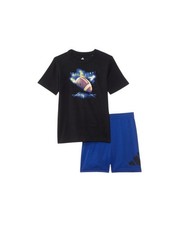 NWT Adidas Boy s Cotton T-Shirts Black Blue Athletic Shorts 2 piece Set Size 4