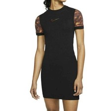 Nike Womens Tortoise Shell Print Swoosh Mock Neck T-Shirt Dress Black Medium