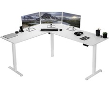 VIVO White Electric 75" x 63" Corner Standing Desk, L-Shaped Workstation