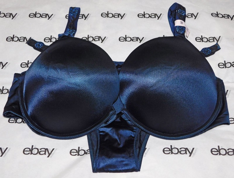 NEW Victoria's Secret Bombshell Plunge Bra Blue Crystals 38D & Brazilian Set L