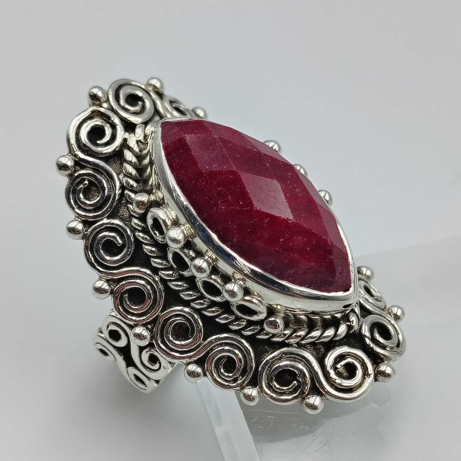 Sterling Silver 925 Raw Ruby Statement Long Cockt… - image 3