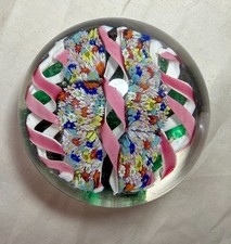 Vintage hand blown ITALIAN Murano art studio glass millefiori paperweight ribbon