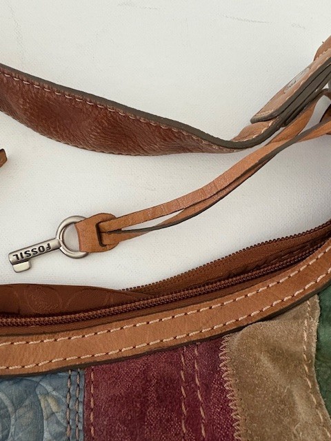 Fossil Multicolor Stripe Patchwork Leather Suede … - image 3