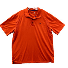 Ariat Tek Heat Series Polo Shirt Men's Large Orange Performance Workwear Cowboy