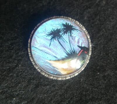 butterfly wing brooch lovely sterling silver england palm trees beach  circular UK