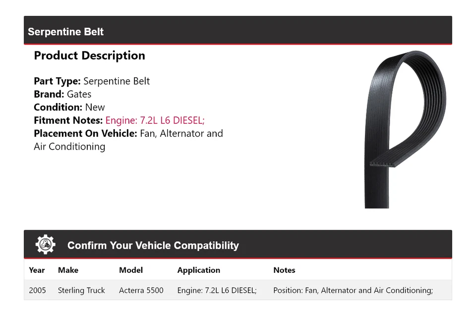 For 2005 Sterling Truck Acterra 5500 Serpentine Belt Gates - Image 2 of 4