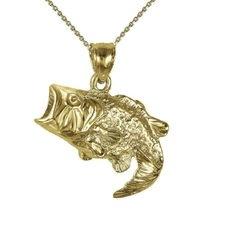 Sterling Silver Yellow Gold Plated Necklace w/ Bass Fish Pendant Charm