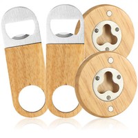 4X FlaschenöFfner Aus Rostfreiem Edelstahl Mit Praktischem Naturholz-Griff