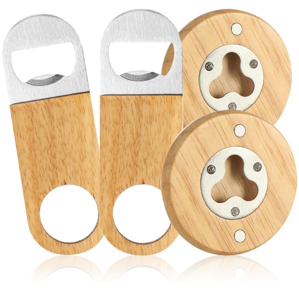4X FlaschenöFfner Aus Rostfreiem Edelstahl Mit Praktischem Naturholz-Griff-image