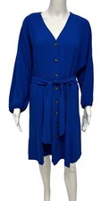 Calvin Klein Women's Long Sleeve Blue V-Neck Button A-line Dress Size 4
