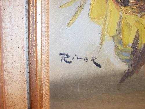 Quadro olio girasoli vintage legno intagliato oro dorato cornice fiorentina - Foto 5 di 12