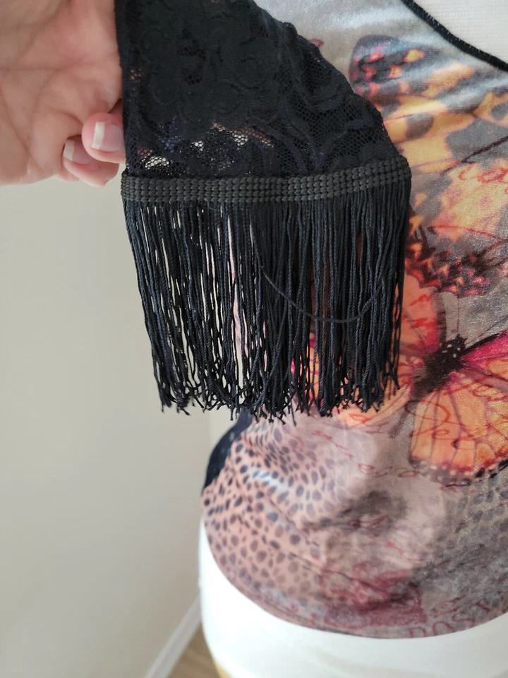 Blusa con flecos de encaje mariposa Y2k Love Amour para mujer talla 2 pequeña hada caprichosa Foto 3 de 4