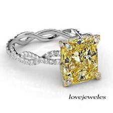 Lab-Created 4.41CT Cushion Cut Yellow Diamond Twisted Ring 14K 2-Tone Gold Over