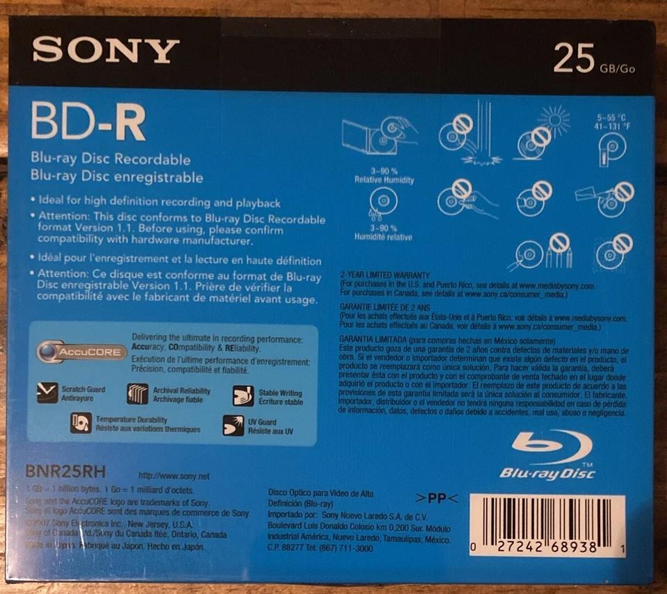 SONY BD-R Blu-ray Disc Recordable - Full HD 1080 25 GB NEW SEALED - Image 2 of 2
