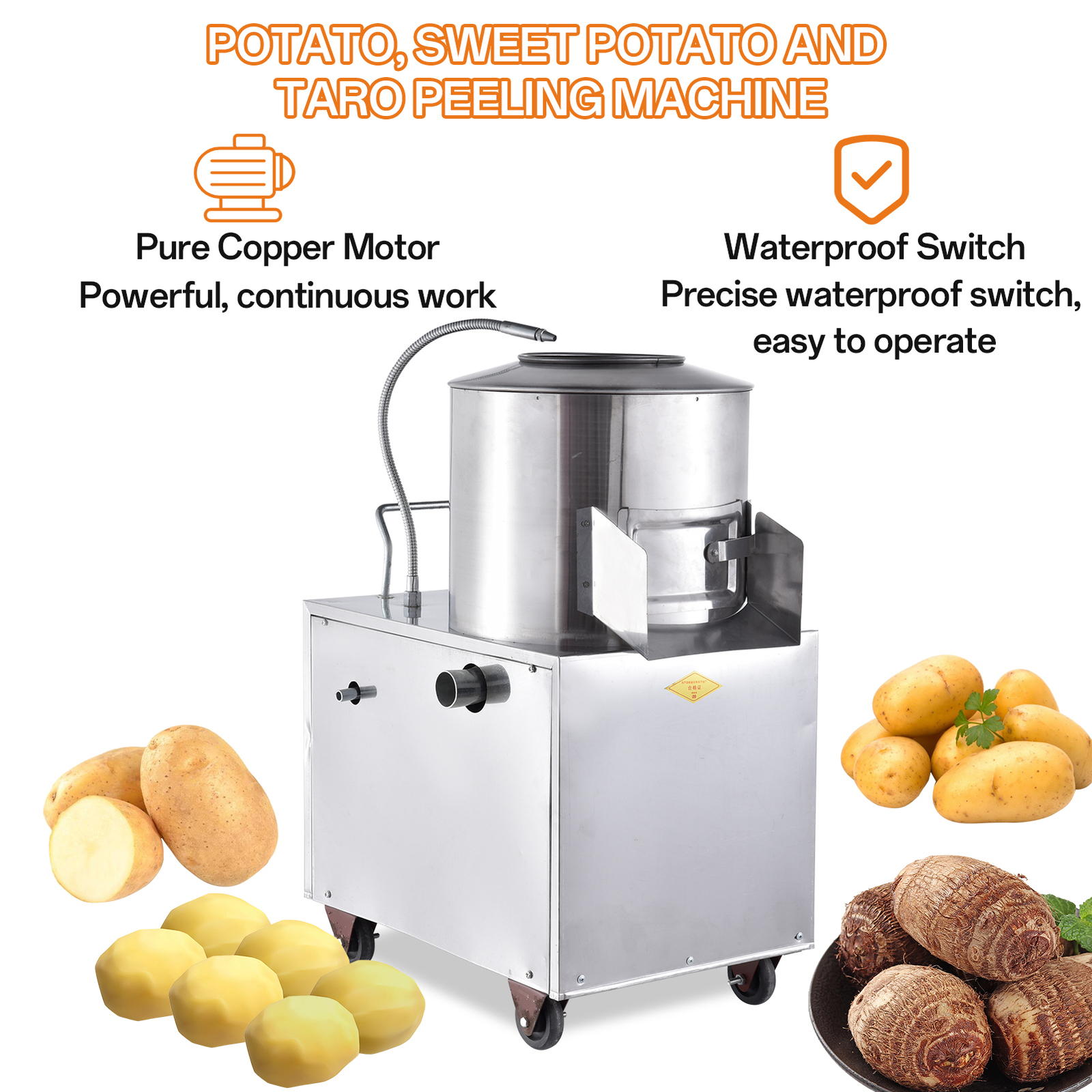 Electric Potato Peeler 1500W Commercial Potato Peeler 220KG /Hour Potato Washer