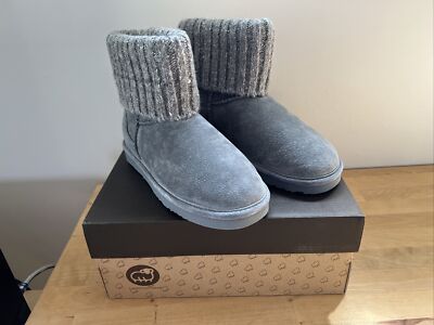 NEW Lamo Footwear Women's Gray Leather Boot w/ roll down knit - Fleece Lined