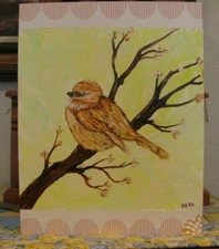 Original Bird on Branch Art Box Frame piece, 10x8x1 1/2, Hand Painted Art Acryli
