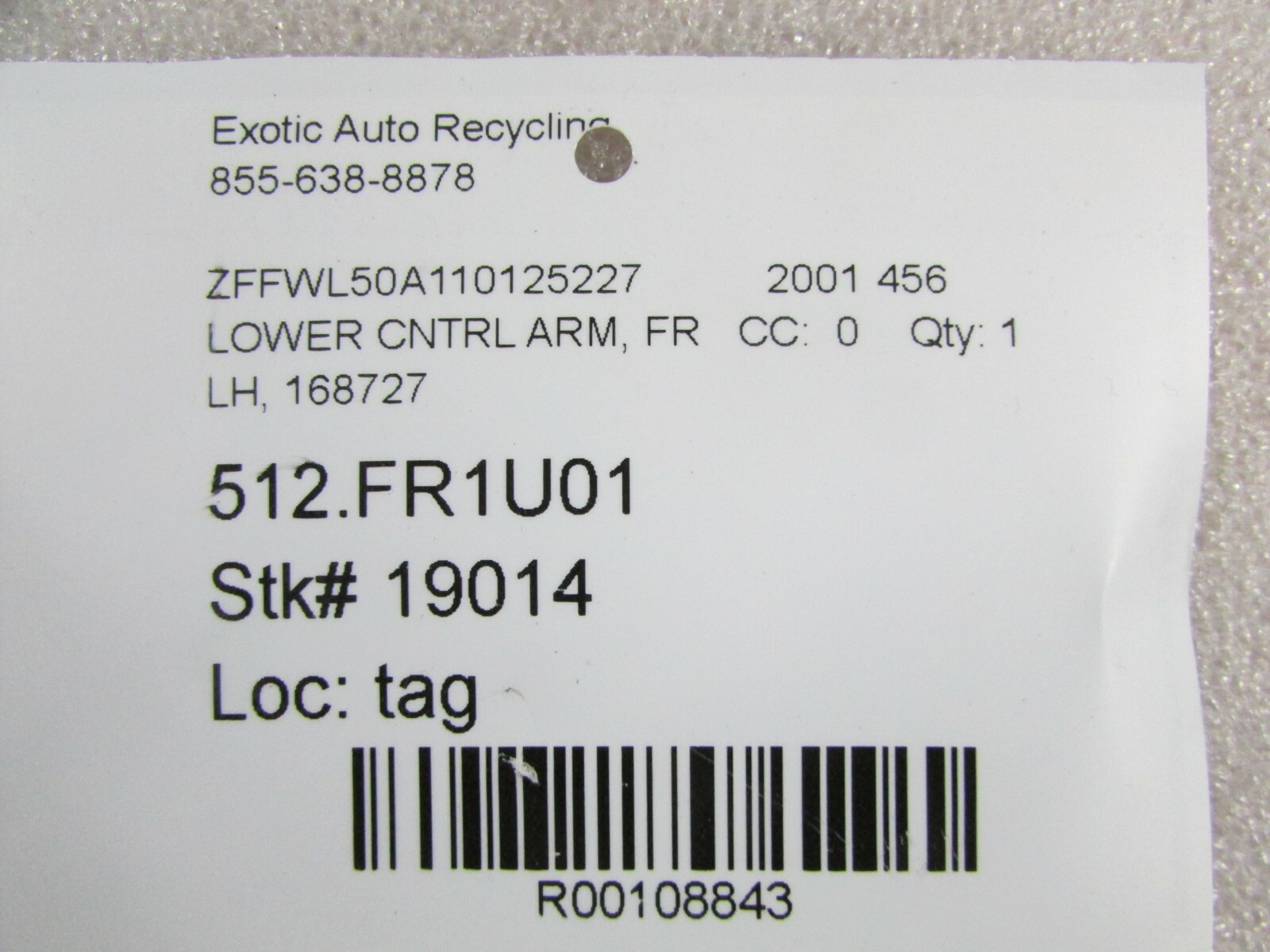 Ferrari 456, LH, Left Front Lower Control Arm, Used, P/N 168727