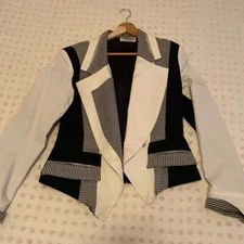 Mon Liz Paris Women's Suit with 2 Jackets, Skirt Size 8 Black and White Silver