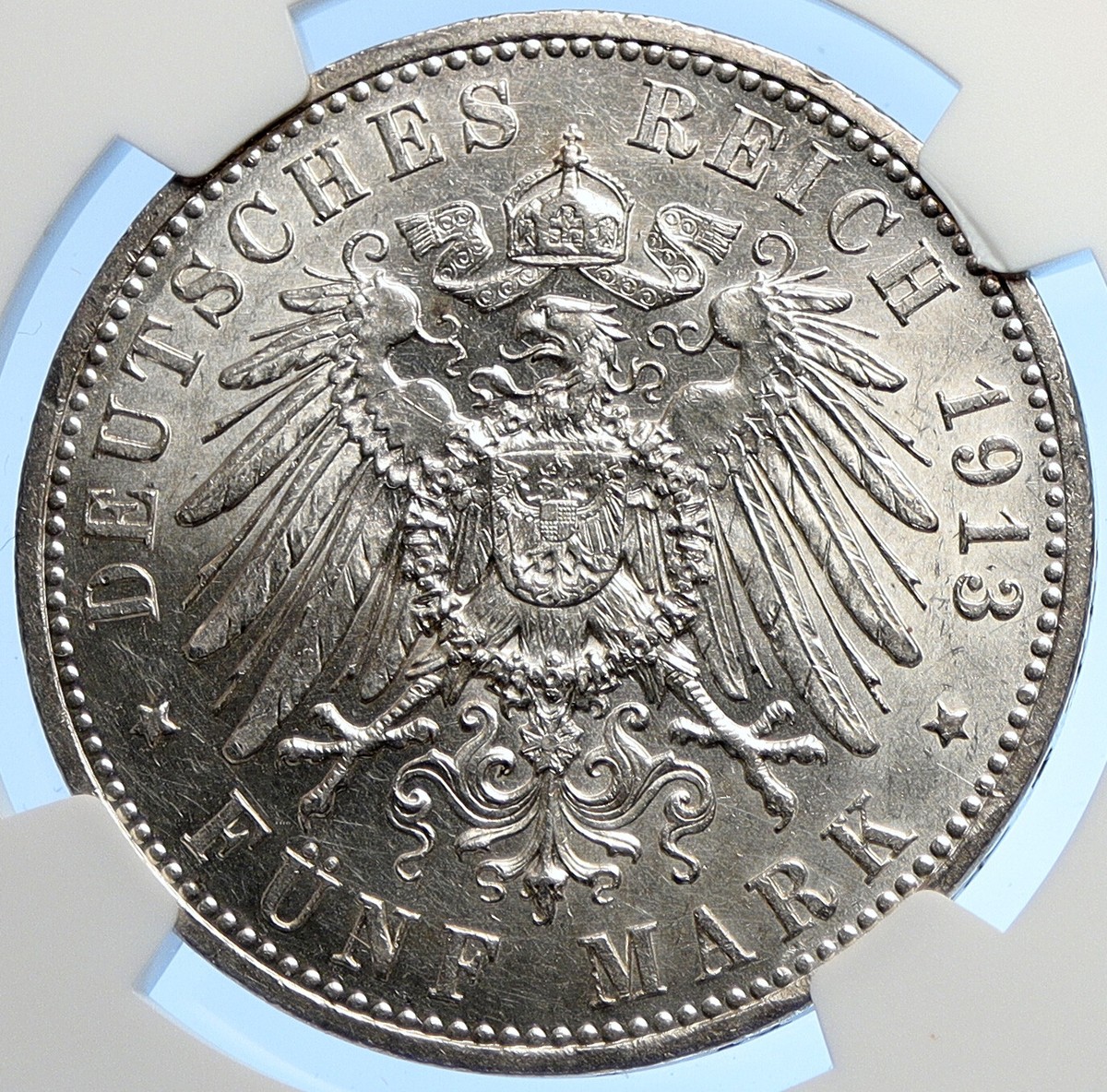 1913 GERMANY GERMAN STATES PRUSSIA WILHELM II Old Silver 5 Mark